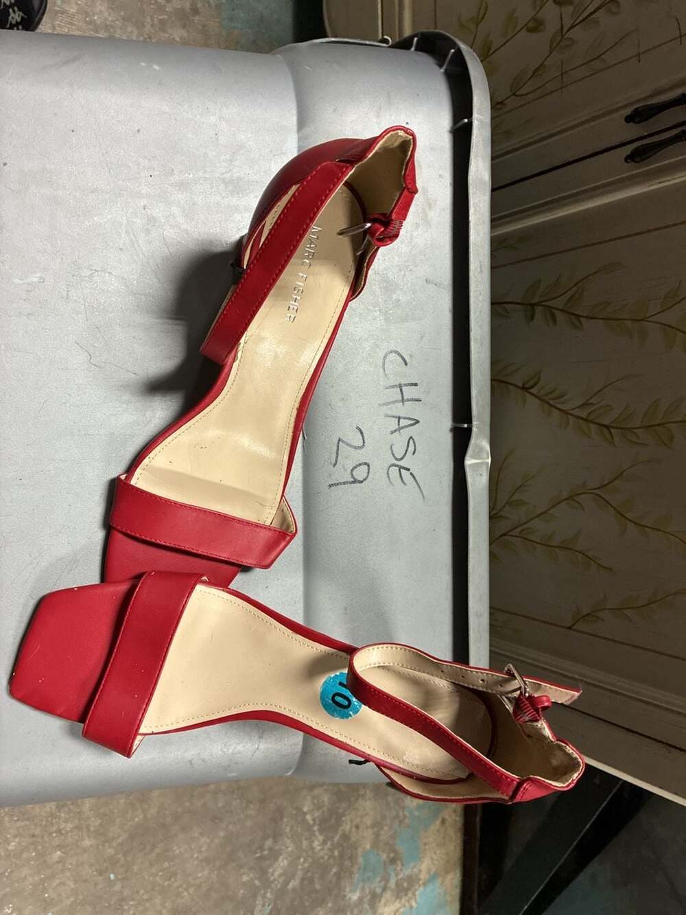 Marc Fisher Crimson Red Ankle Strap Heeled Sandal Size 10M
